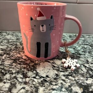 Pink Santa Cat Mug with Snowflake Charm